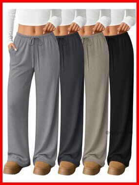 4 Pack Women's Wide Leg Lounge Pants Drawstring Pockets Yoga Sweatpants